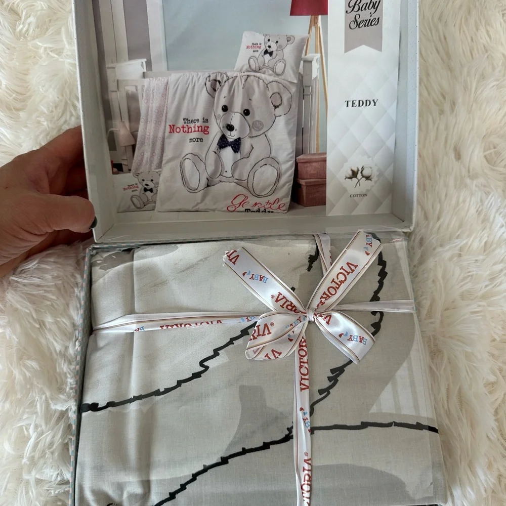🆕 Baby Series Teddy Duvet Cover - Cream and Gray